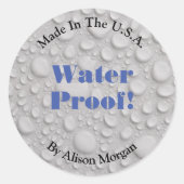 Water Proof, Blue Text, DIY 3 Text Lines & Photo Ronde Sticker (Voorkant)