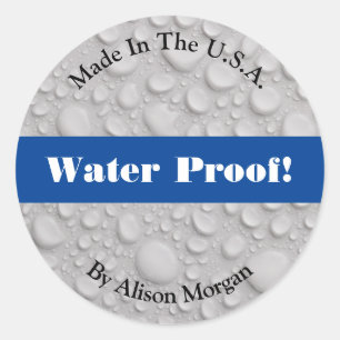 Water Proof, DIY 3 tekstregels en foto's diep blau Ronde Sticker