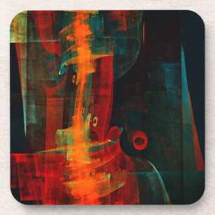 Water Sinaasappel Rood Blauw Modern Abstract Kunst Bier Onderzetter