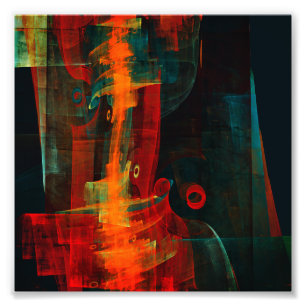 Water Sinaasappel Rood Blauw Modern Abstract Kunst Foto Afdruk