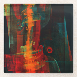 Water Sinaasappel Rood Blauw Modern Abstract Kunst Glazen Onderzetter