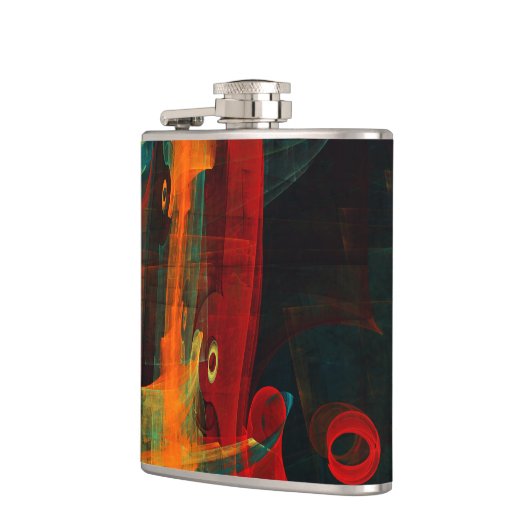 Water Sinaasappel Rood Blauw Modern Abstract Kunst Heupfles (Links)