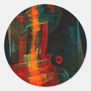 Water Sinaasappel Rood Blauw Modern Abstract Kunst Ronde Sticker