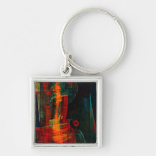 Water Sinaasappel Rood Blauw Modern Abstract Kunst Sleutelhanger