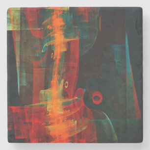 Water Sinaasappel Rood Blauw Modern Abstract Kunst Stenen Onderzetter