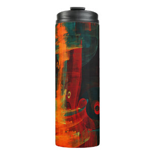 Water Sinaasappel Rood Blauw Modern Abstract Kunst Thermosbeker