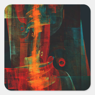 Water Sinaasappel Rood Blauw Modern Abstract Kunst Vierkante Sticker
