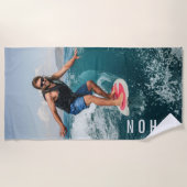Water Skiën Blue Wave Beach Zomer Aangepaste Naam Strandlaken (Voorkant)