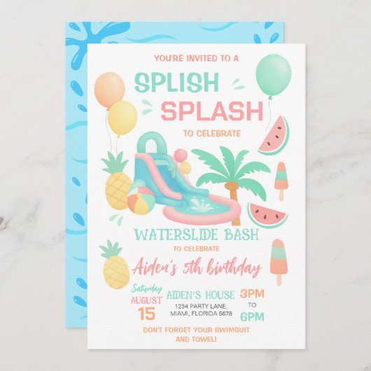Water Slide Anniversaire Fête Bash Invitation (Devant / Derrière)