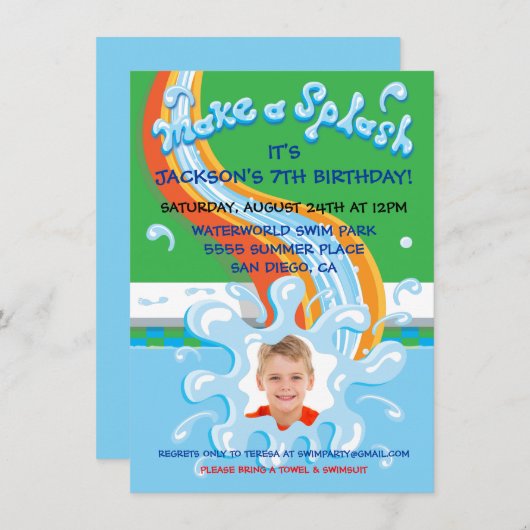 Water Slide Park Pool Party Invitation (Devant / Derrière)