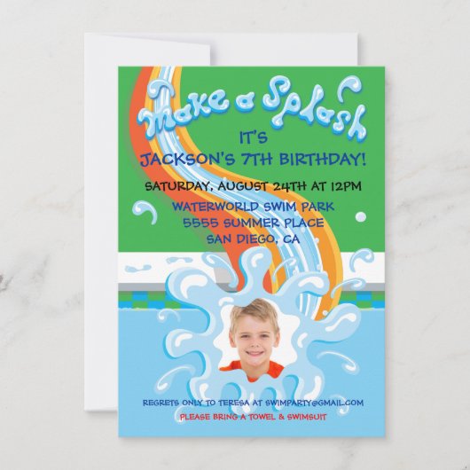Water Slide Park Pool Party Invitation (Devant)