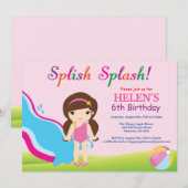 Water Slide Pool Party verjaardagsuitnodiging meis Kaart (Voorkant / Achterkant)