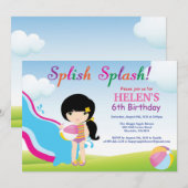 Water Slide Pool Party verjaardagsuitnodiging meis Kaart (Voorkant / Achterkant)