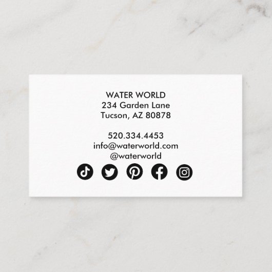 Water Sparkles Swimble Service Photo Travel Visitekaartje (Achterkant)