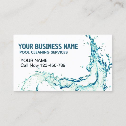 Water Splash QR Code Pool Cleaning Service Visitekaartje (Voorkant)
