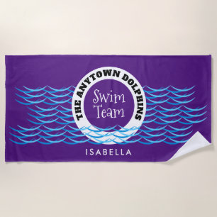 Water Waves Swim Team Personeel Paars Strandlaken