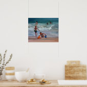Water werken - Kinderen spelen aan de strand Poster (Keuken)