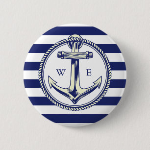 Wateranker Zeeblauw Stralen Ronde Button 5,7 Cm