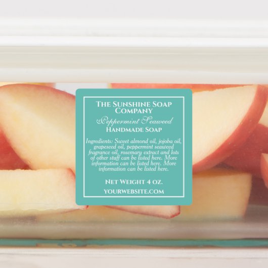 Waterbestendige blauwgroen en witte zeep bestandde labels (Aangebracht)