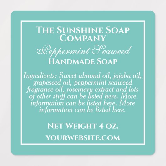 Waterbestendige blauwgroen en witte zeep bestandde labels (Design 3)