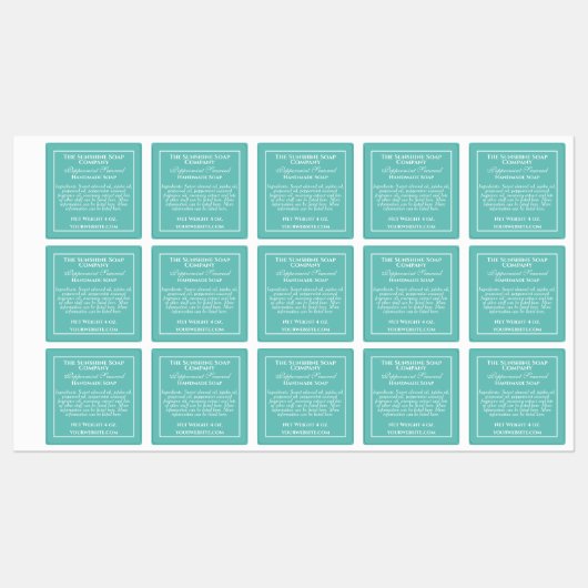 Waterbestendige blauwgroen en witte zeep bestandde labels (Vel)