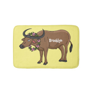 Waterbuffel met cartoon van bloemen badmat