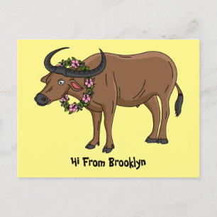 Waterbuffel met cartoon van bloemen briefkaart