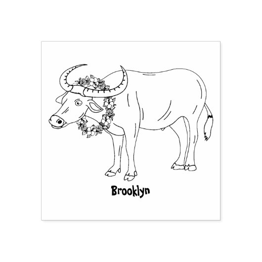 Waterbuffel met cartoon van bloemen rubberstempel (Afrduk)