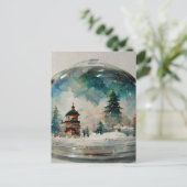 Waterclor Snowglobe met Kerstmis Briefkaart (Staand voorkant)