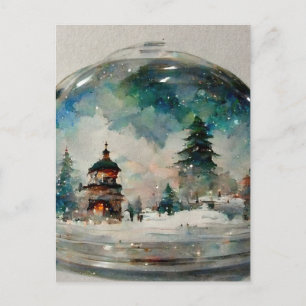 Waterclor Snowglobe met Kerstmis Briefkaart