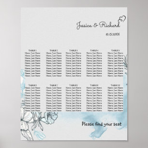 Watercolor 10 Tafels Stoelen Chart Poster Bord