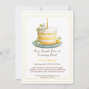 Watercolor 1e verjaardagsuitnodiging - Gele cake Kaart