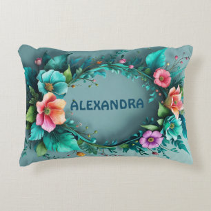 Watercolor 3D Bloemen Frame 27 + jouw tekst Accent Kussen