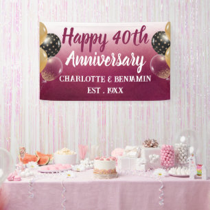 Watercolor 40e verjaardag ballon robijn huwelijk spandoek