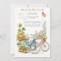 Watercolor 4 juli fietsparade uitnodiging 
