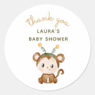 Watercolor Aap Safari Baby Shower Bedankt Ronde Sticker