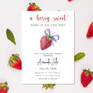 Watercolor Aardbei met strik Baby Shower Kaart