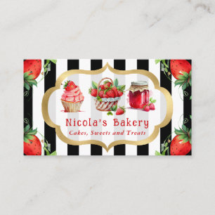 Watercolor Aardbeien Cakes en Jam Bakkerij Visitekaartje