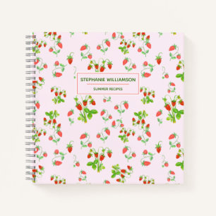 Watercolor-aardbeienpatroon op roze rood   notitieboek
