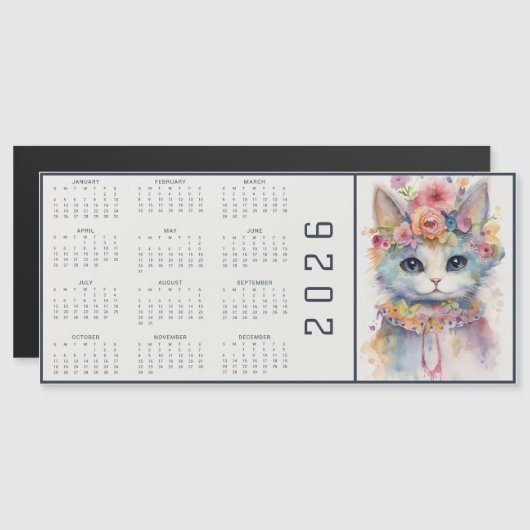 Watercolor Abstract Cat Dressed Florals Calendar (Voorkant / Achterkant)