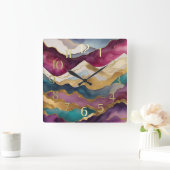 Watercolor Abstract Landscape Painting Gold Vierkante Klok (Huis)