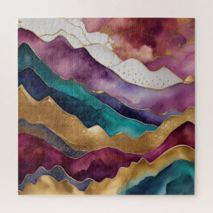Watercolor Abstract Landschapschilderkunst Goud Legpuzzel