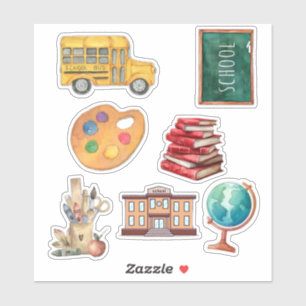 Watercolor Achter de School Stickerblad Sticker