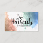 Watercolor Achtergrond | Schaar | Kapsel Visitekaartje (Voorkant)