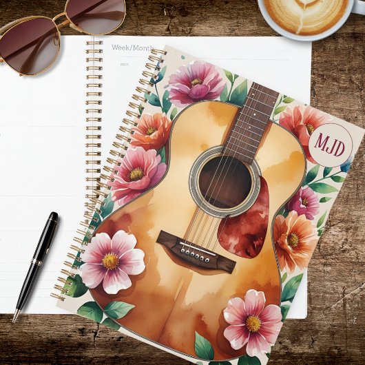 Watercolor Acoustic Guitar Floral Planner