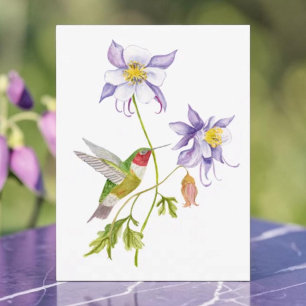 Watercolor Akelei met Kolibrie Briefkaart