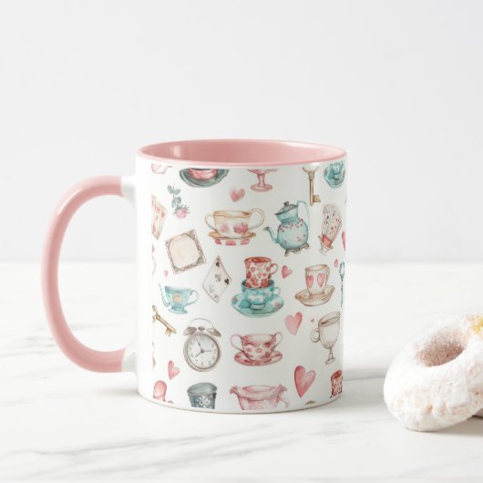 Watercolor Alice-patroon Mok (Met donut)