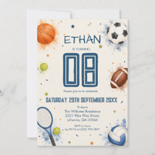 Watercolor All-Star Sporten Verjaardagsfeestje Kaart