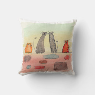 Watercolor Alley Cats Coussin