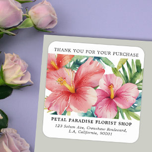 Watercolor Aloha Bloemen Bedankt Voor Uw Bestellin Vierkante Sticker